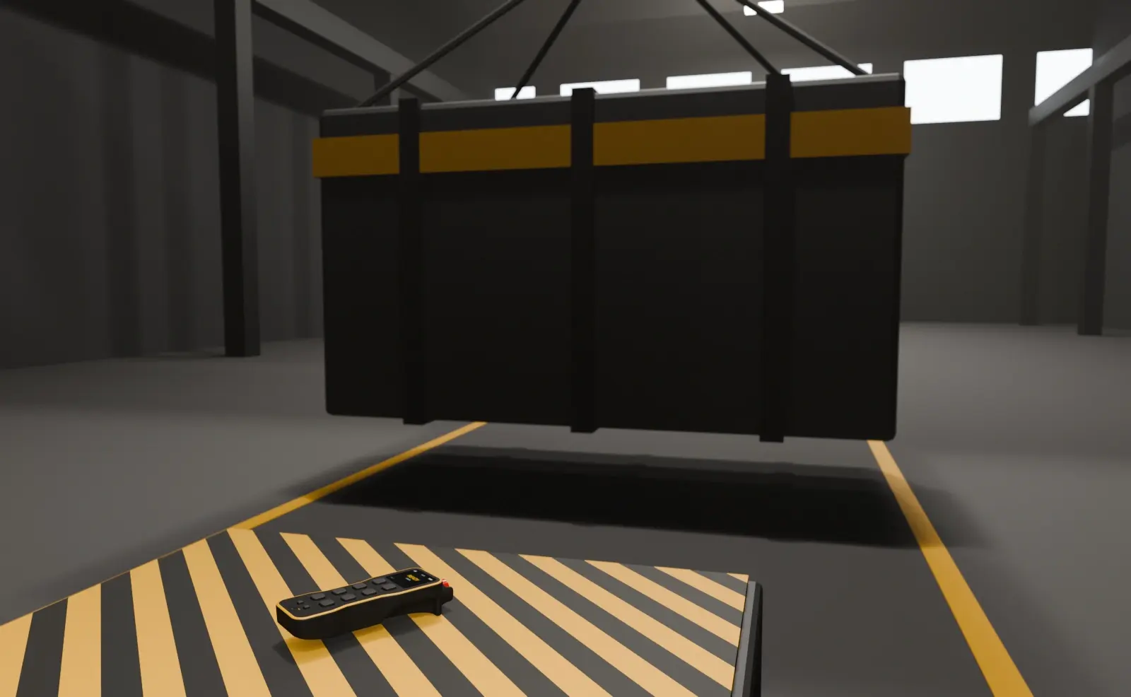 Remote control in front of a suspended load